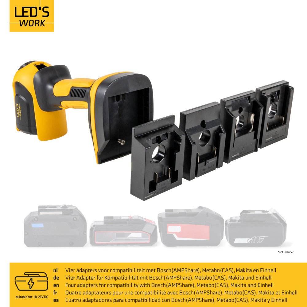 LED's Work 18V Accu werklamp incl Adapters voor elektrisch gereedschap - 5W 500lm 5000K - IP20 IK08