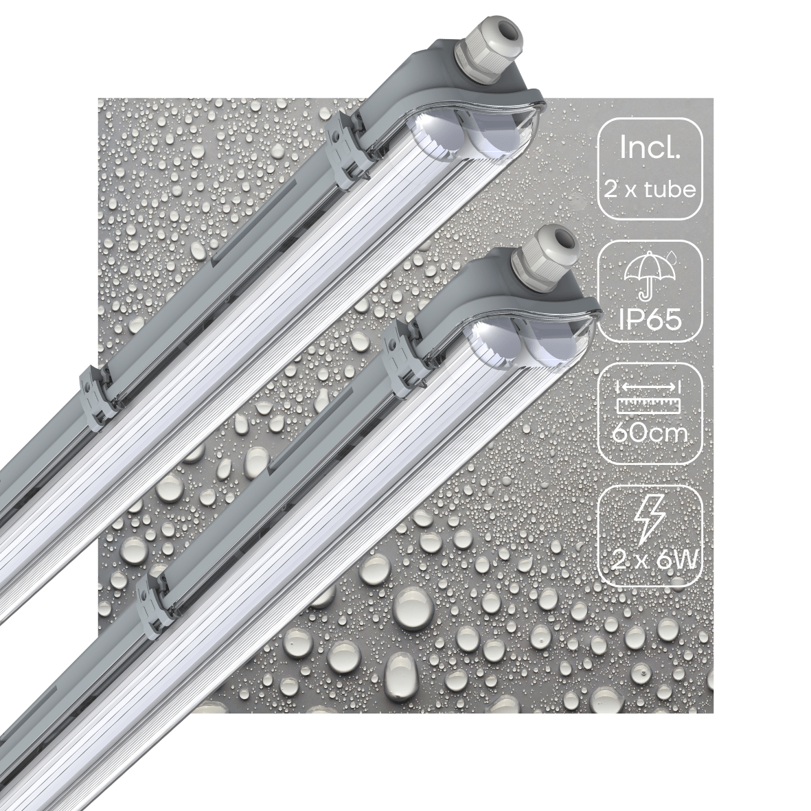 2 PACK - LED's Light Dubbele LED TL lamp 60 cm - compleet met LED buizen - Binnen en buiten - 2200 lm - 2x6W - 4000K