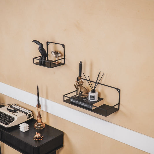 Wandplanken - Metaal - Zwart -  Set van 2 - 20x16 en 40x16cm