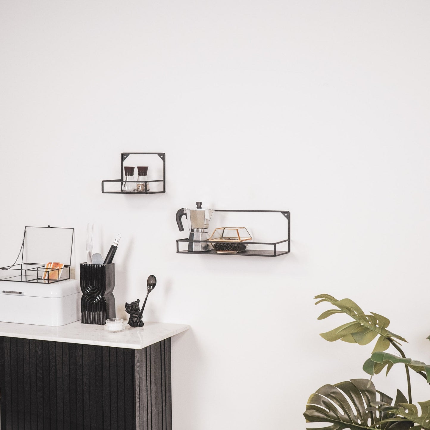 Wandplanken - Metaal - Zwart - Set van 2 - 20x16 en 40x16cm
