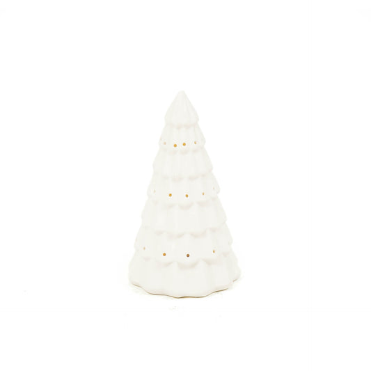 Led Lamp - Kerstboom - Keramiek - Wit - 9x9x15,5cm