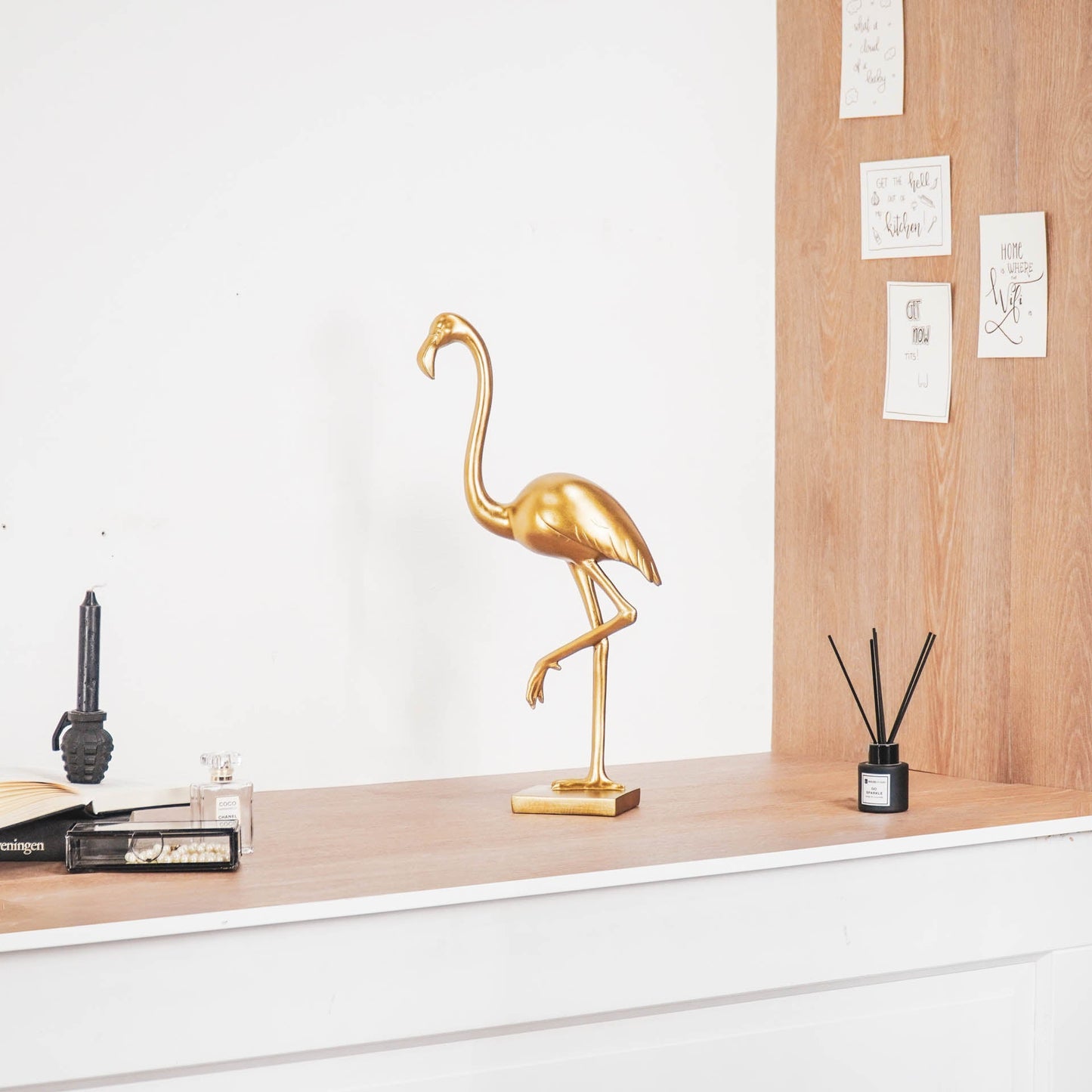 Ornament - Flamingo - Polyresin - Goud - 16,5x10x39cm