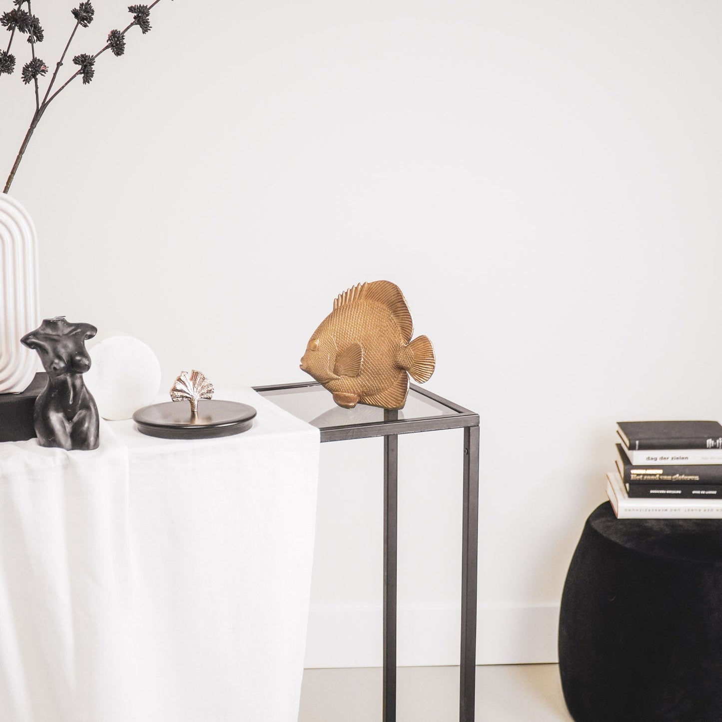 Ornament - Platvis - Polyresin - Goud - 19,5x10,5x16cm