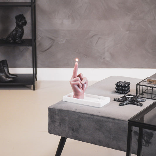 Kaars - Middelvinger - Wax - Taupe - 310 gram - 10x9x17cm