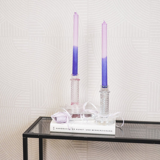 Kaarshouder- Kandelaar - Glas - Roze - 8x15 cm