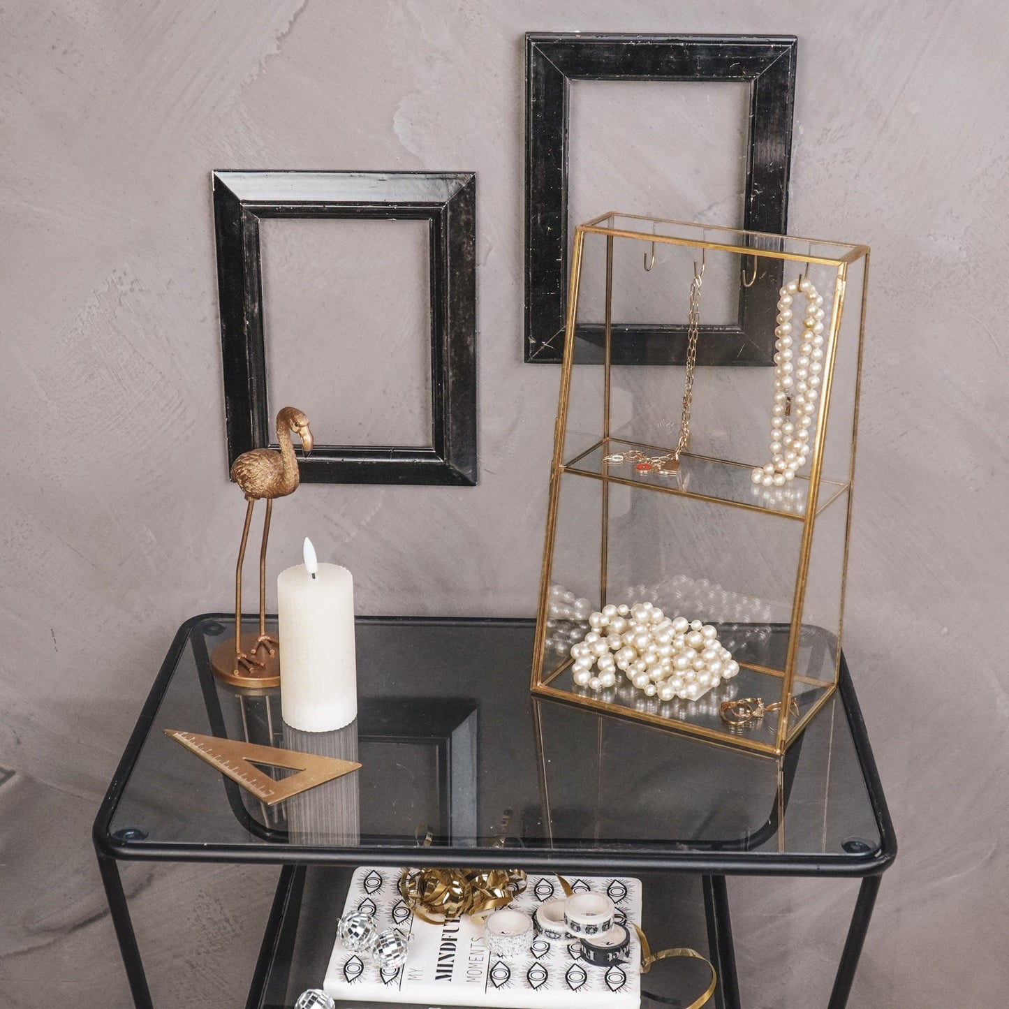 Sieradenhouder- Opbergkastje - Glas/ Metaal- Goud-18x11x31cm