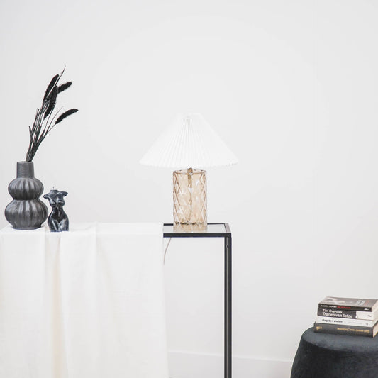 Tafellamp - Glazen Ruitjes Voet - Amber - 12x12x20cm