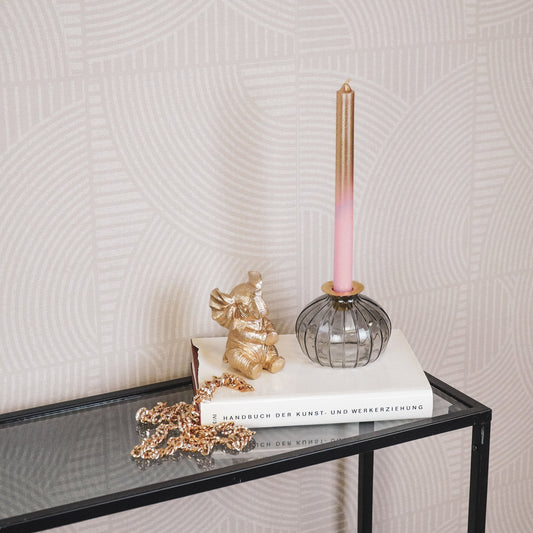 Kaarshouder- Fles met Gouden Kaarshouder- Glas/ Metaal- Grijs- 11x11x8.5cm