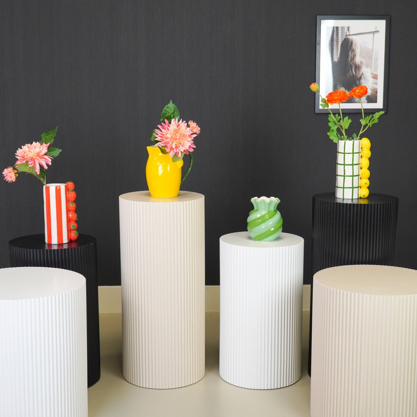 Bijzettafel /Pilaar- Cilinder - MDF - Wit  - 30x30x54cm