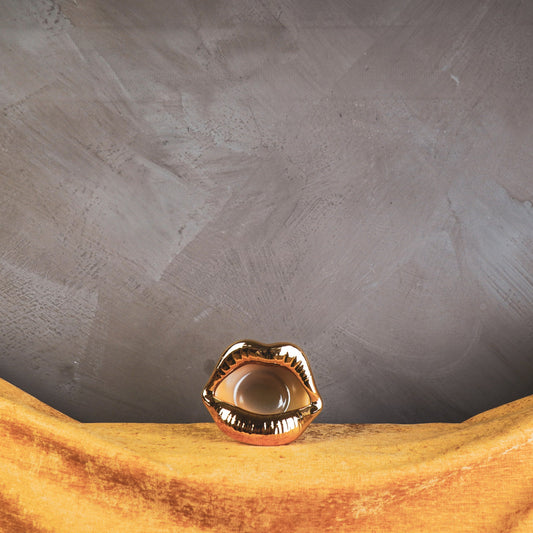 Pot - Lip - Porselein - Goud -12,5x11x7,5cm