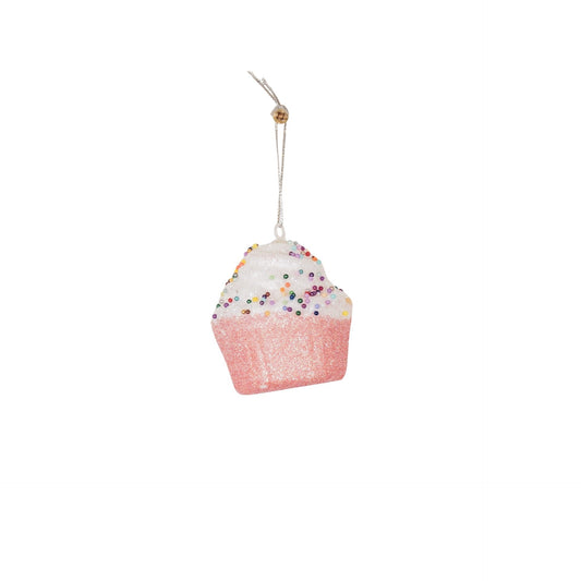 Kerst Hangers - 3 Cupcakes - Foam - Roze met Spikkels S3--6 cm