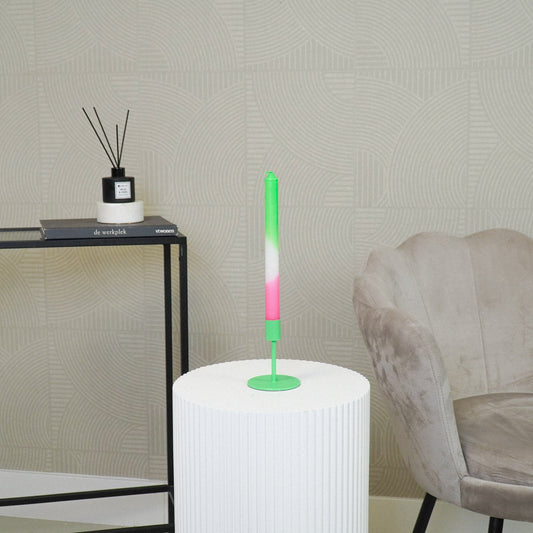 Kaarshouder-Kandelaar - Basic - Metaal - Fluor Groen - 8x8x10cm