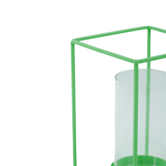 Kaarshouder- Windlicht - Metaal/Glas - Fluor Groen - 12,5x12,5x20cm