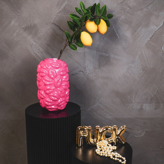 Vaas - Bloemenvaas Lippen - Keramiek - Fluor Roze -  17x17x27cm