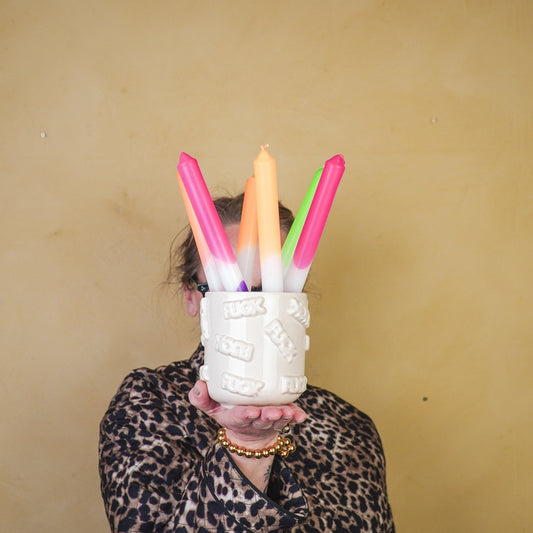 Pot - Planten Pot  'FUCK' - Keramiek - Zand  - 11x11x11,5cm