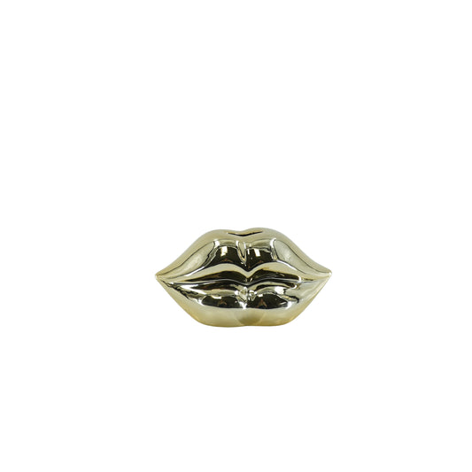 Ornament- Spaarpot Lippen - Keramiek- Goud-15x8x8cm
