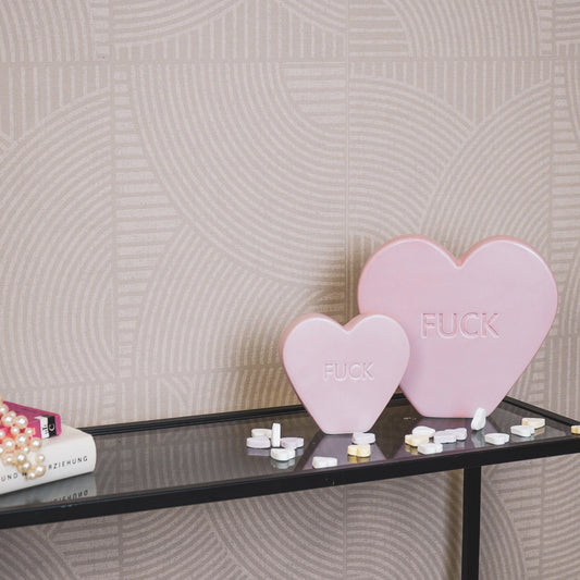 Ornament- Snoephart Sierbeeld 'FUCK'- Keramiek- Licht Roze- 20x4x18,5cm
