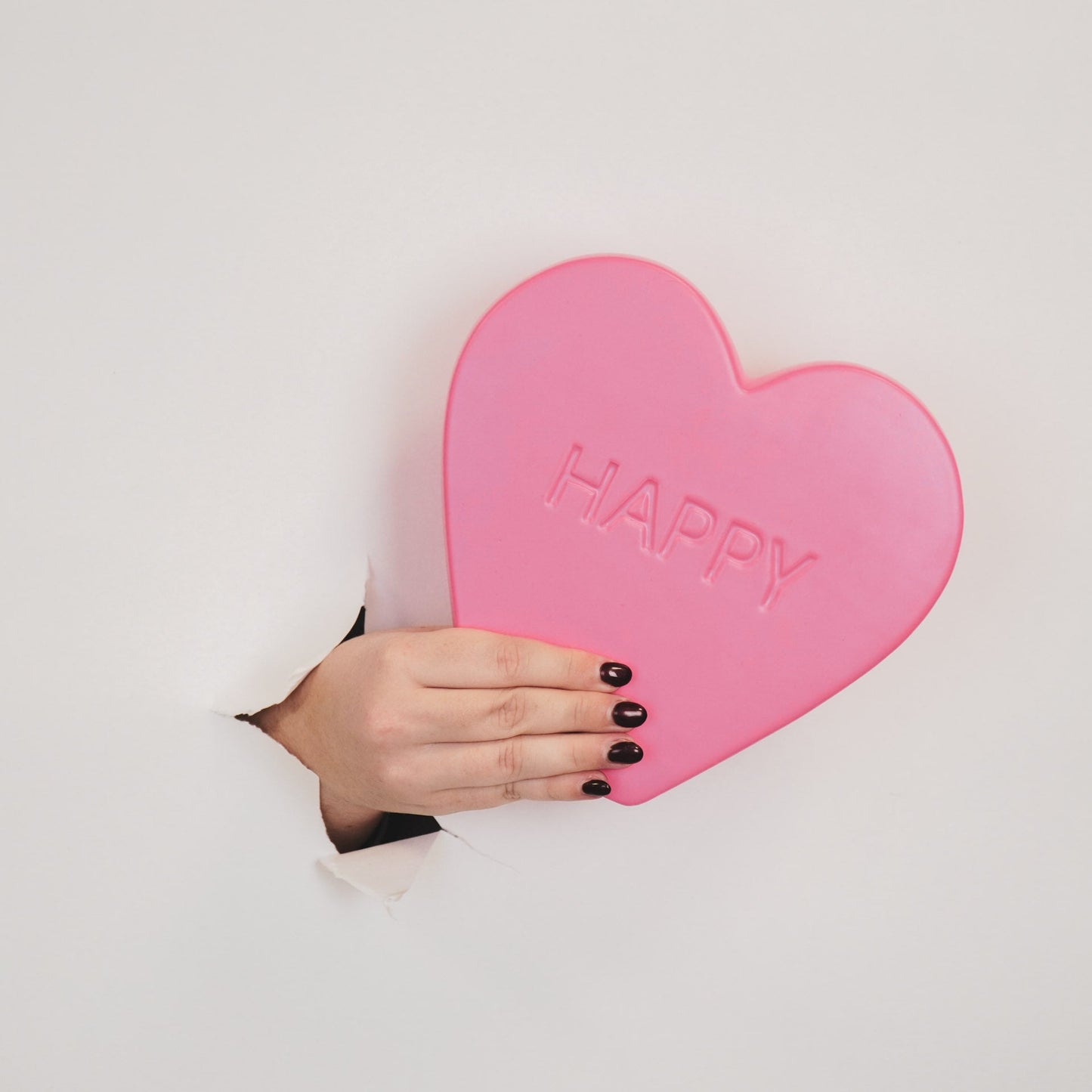 Ornament- Snoephart Beeld 'HAPPY'- Keramiek- Fluor Roze- 20x4x18,5cm