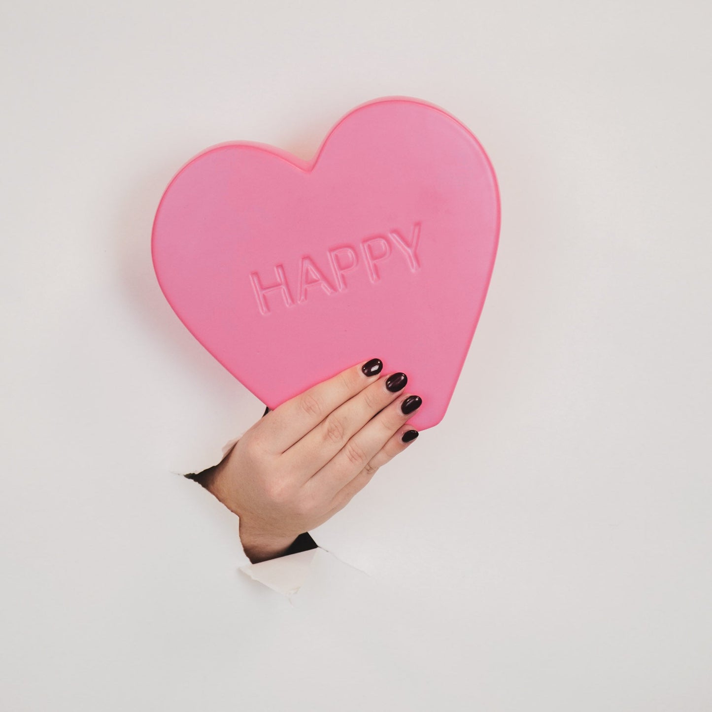 Ornament- Snoephart Beeld 'HAPPY'- Keramiek- Fluor Roze- 20x4x18,5cm