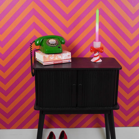 Kaarshouder-Kandelaar - Strik - Keramiek - Roze/Rood - 9x8x14cm