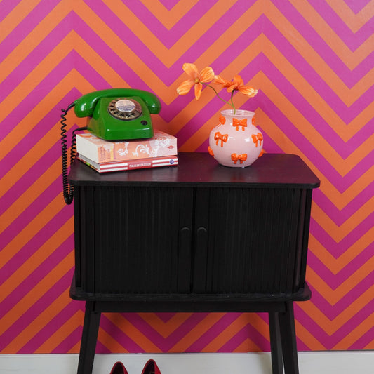 Vaas - Flesvaas Strikjes Dolomiet Roze/Oranje - 14,5x14,5x13cm