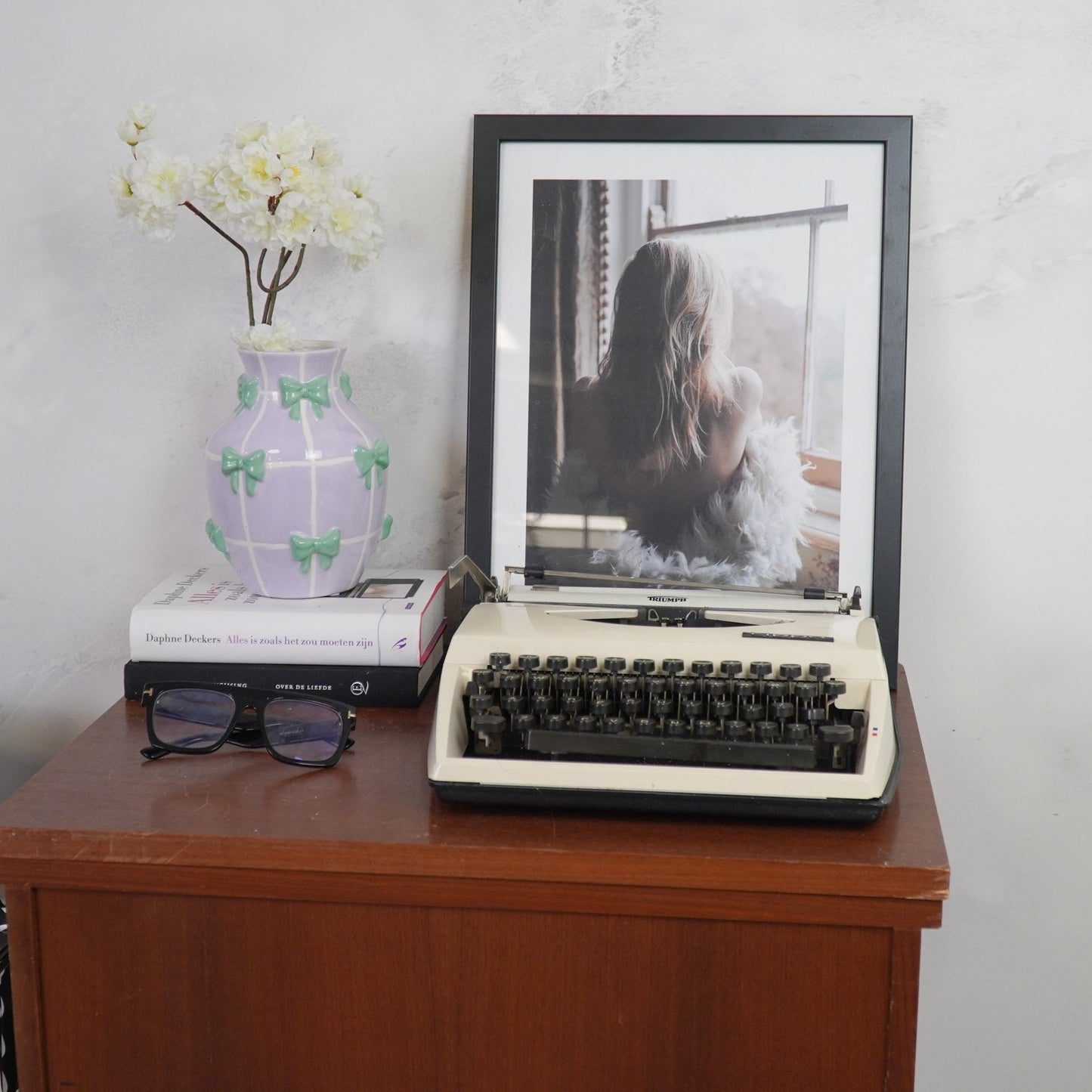 Vaas - Flesvaas Strikjes Dolomiet Lila/Mintgroen - 14x14x19cm