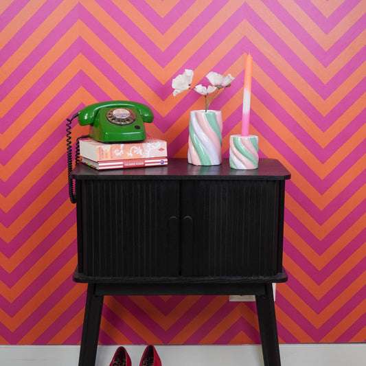 Kaarshouder- Kandelaar - Kabel Spek - Dolomiet - Roze/Mintgroen/Lila - 8,5x8,5x9cm