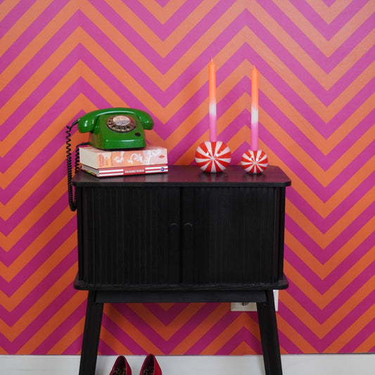 Kaarshouder- Kandelaar Swirl- Dolomiet - Rood/Roze - 7x7x7cm