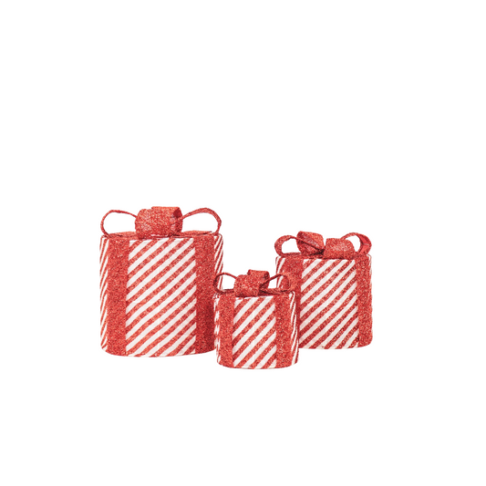 Kerst Led Lamp - Rond - Cadeau Set van 3 - Kunststof - Wit/Rood - 15cm/20cm/25cm