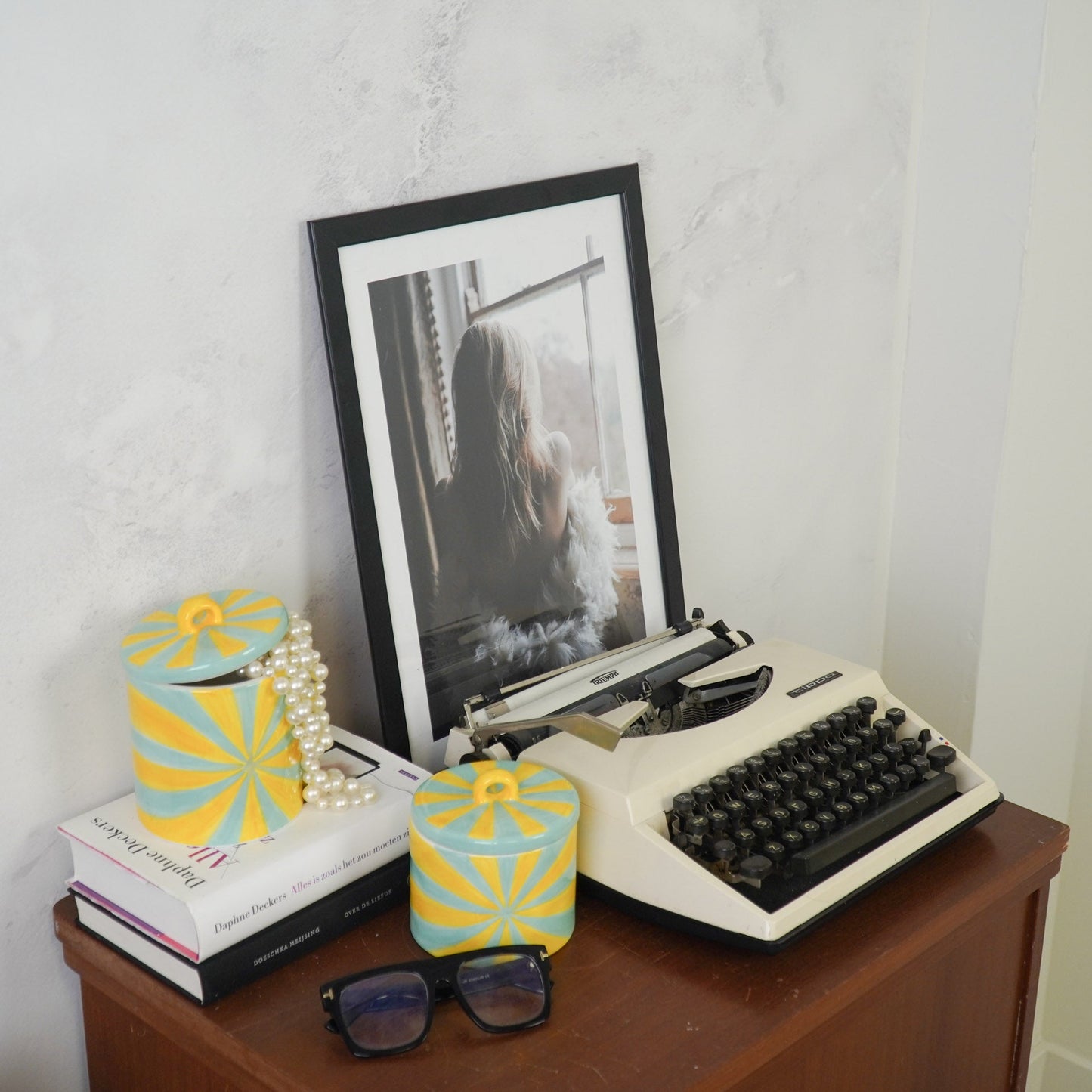 Sierpotje -Swirl- - Dolomiet -  Geel/Mintgroen - 11x11x11,5cm