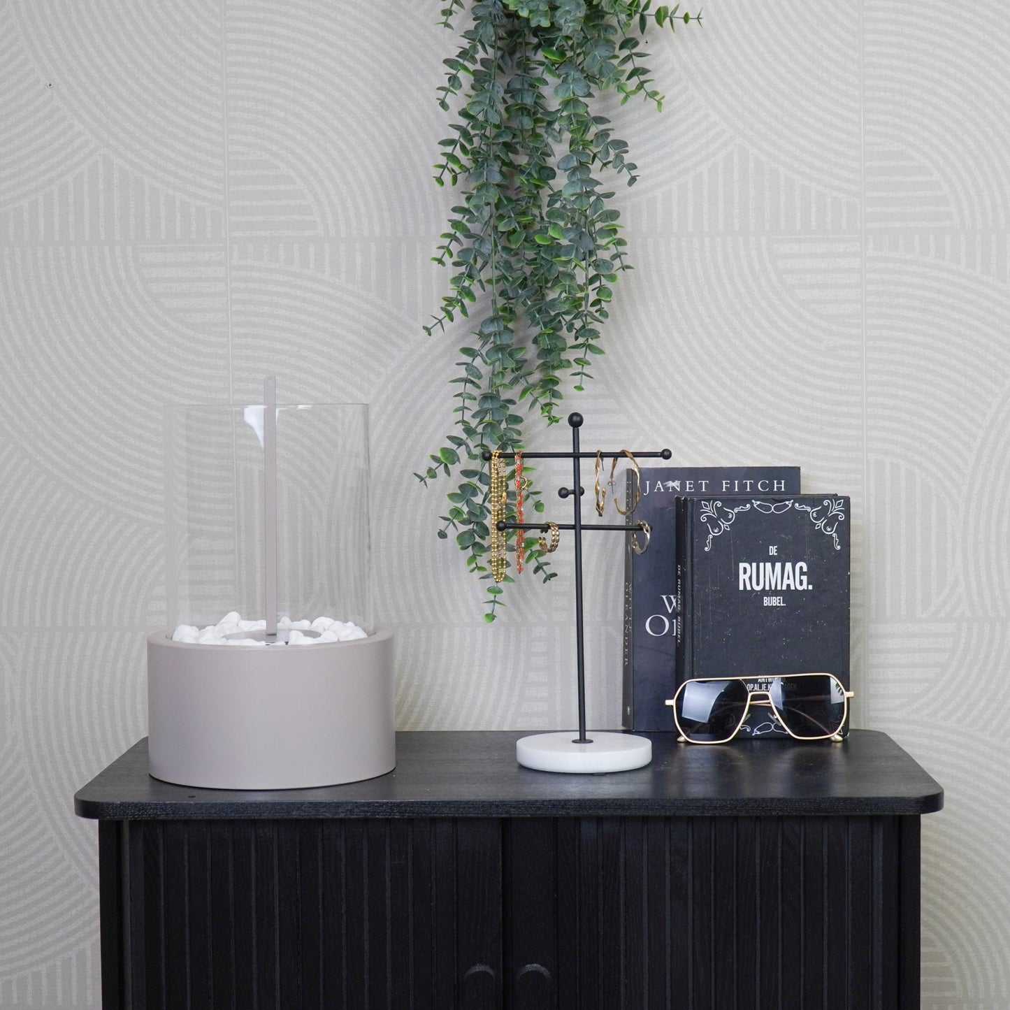 Tafel Haard- Rond - Metaal/Glas - Taupe- 18x18x26,5cm