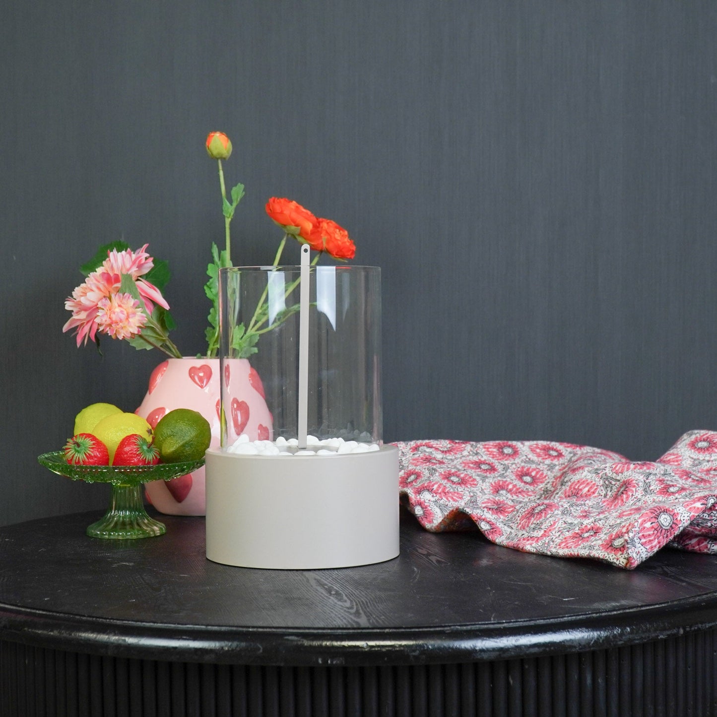 Tafel Haard- Rond - Metaal/Glas - Taupe- 18x18x26,5cm