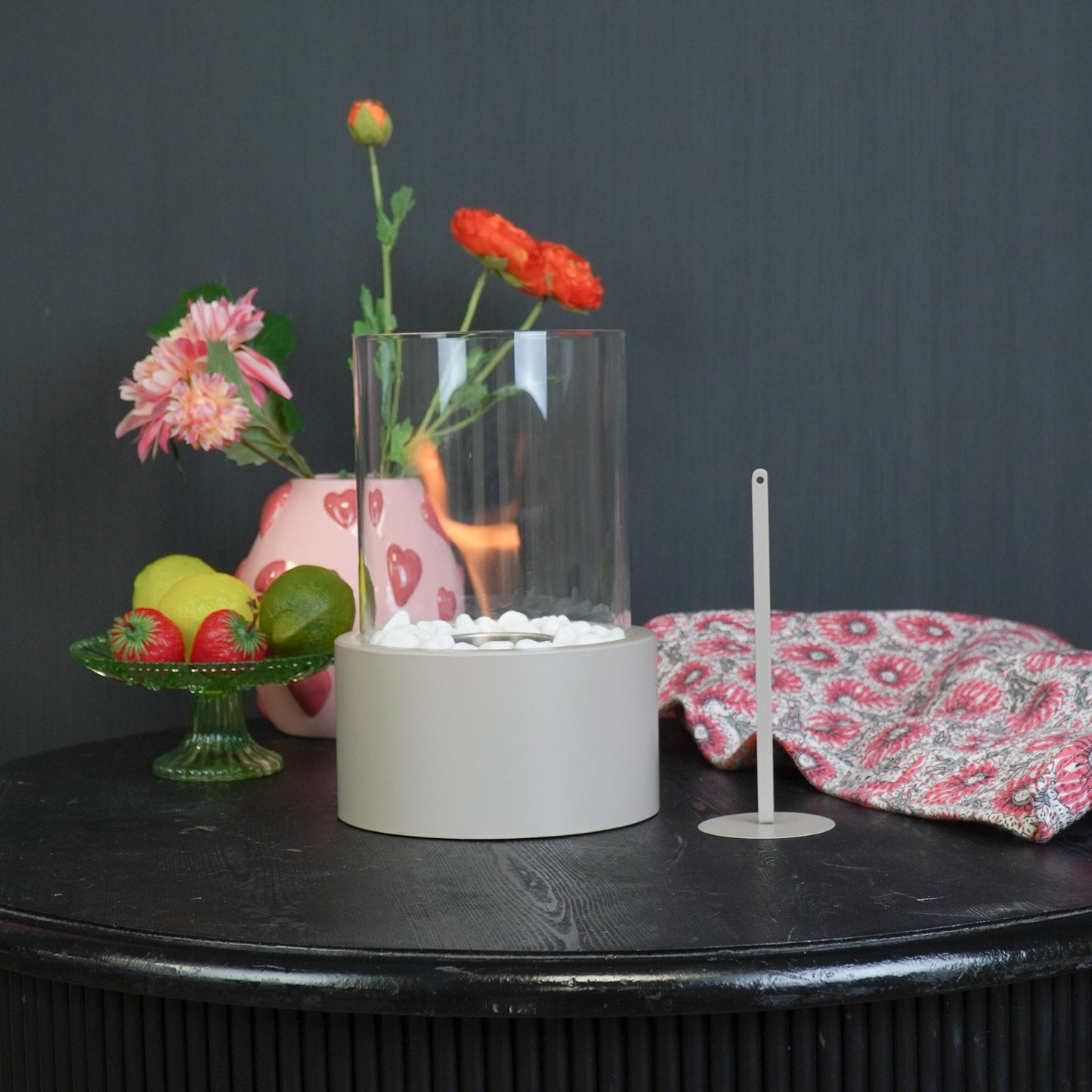 Tafel Haard- Rond - Metaal/Glas - Taupe- 18x18x26,5cm