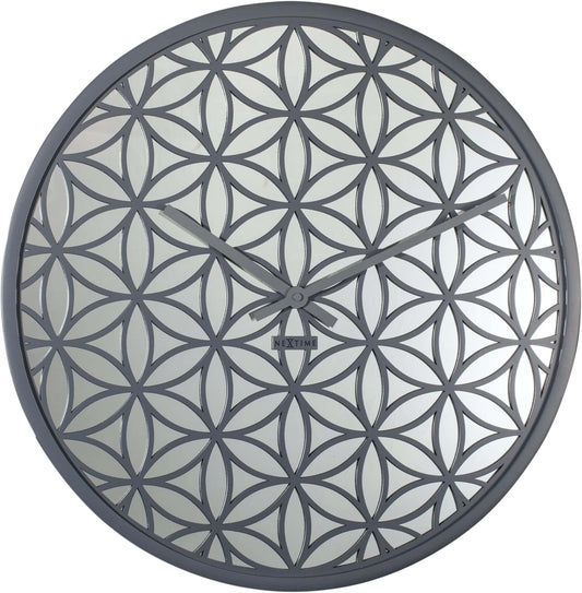 Wall clock -  50 cm - Wood/Mirror -  'Bella Mirror'