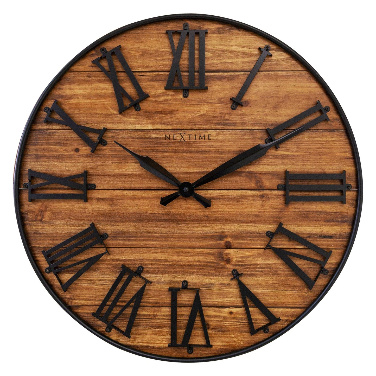 Large Wall Clock - 50cm - Silent - Dark Wood Metal - "Manchester"