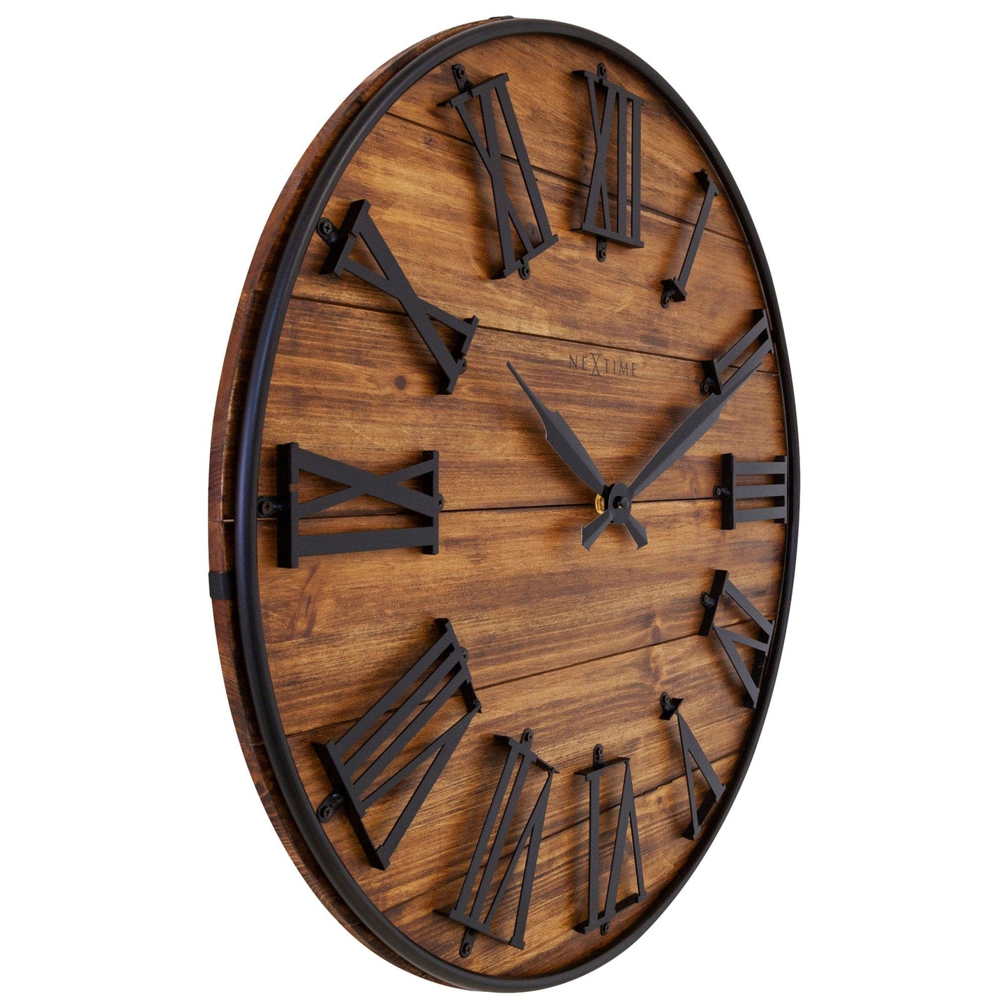 Large Wall Clock - 50cm - Silent - Dark Wood Metal - "Manchester"
