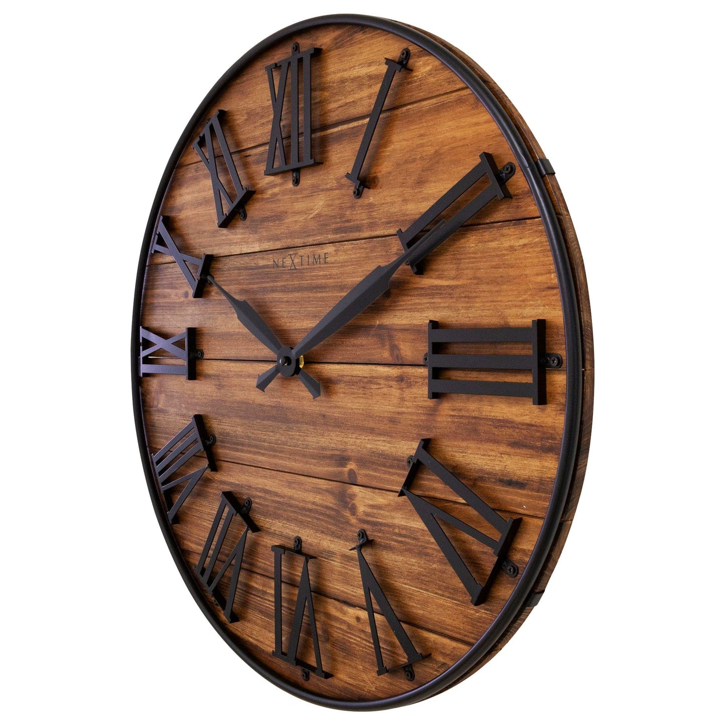 Large Wall Clock - 50cm - Silent - Dark Wood Metal - "Manchester"