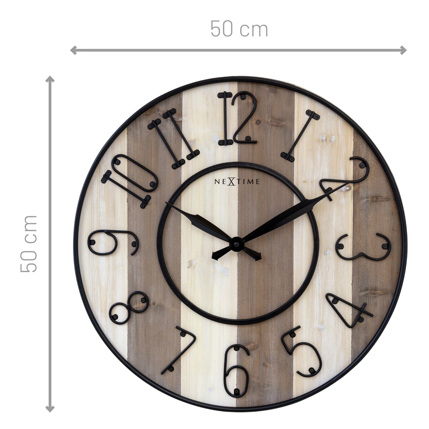 Large Wall Clock - 50cm - Silent - Wood Metal - "Oxford"