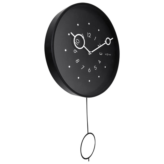 Wall clock 35x60x5cm - Pendulum - Black-Metal - "Loop"