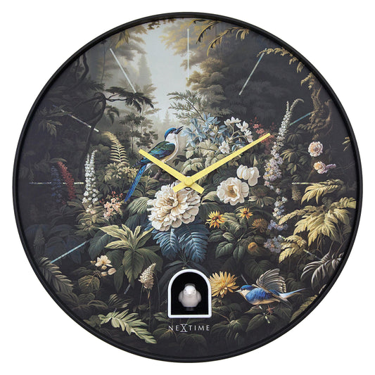 Wall clock 30cmØ - Plastic - Black - Cuckoo - NeXtime 'Vanity Cuckoo'