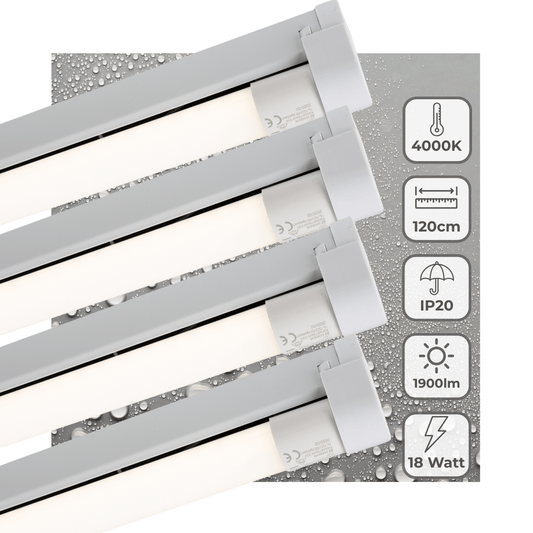 4 PACK - LED's Light LED licht balk 120 cm voor binnen - Armatuur inclusief LED TL buis - 1900 lm