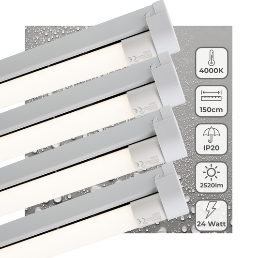 4 PACK - LED's Light LED licht balk 150 cm voor binnen - Armatuur inclusief LED TL buis - 2520 lm