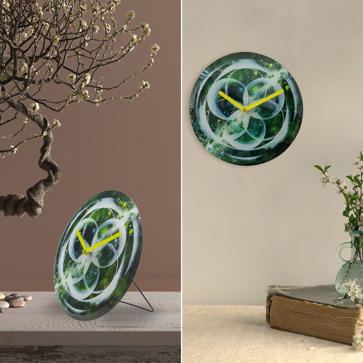 Table/Wall clock 20cm - Silent - Green - Tempered Glass - "Cosmo Table"