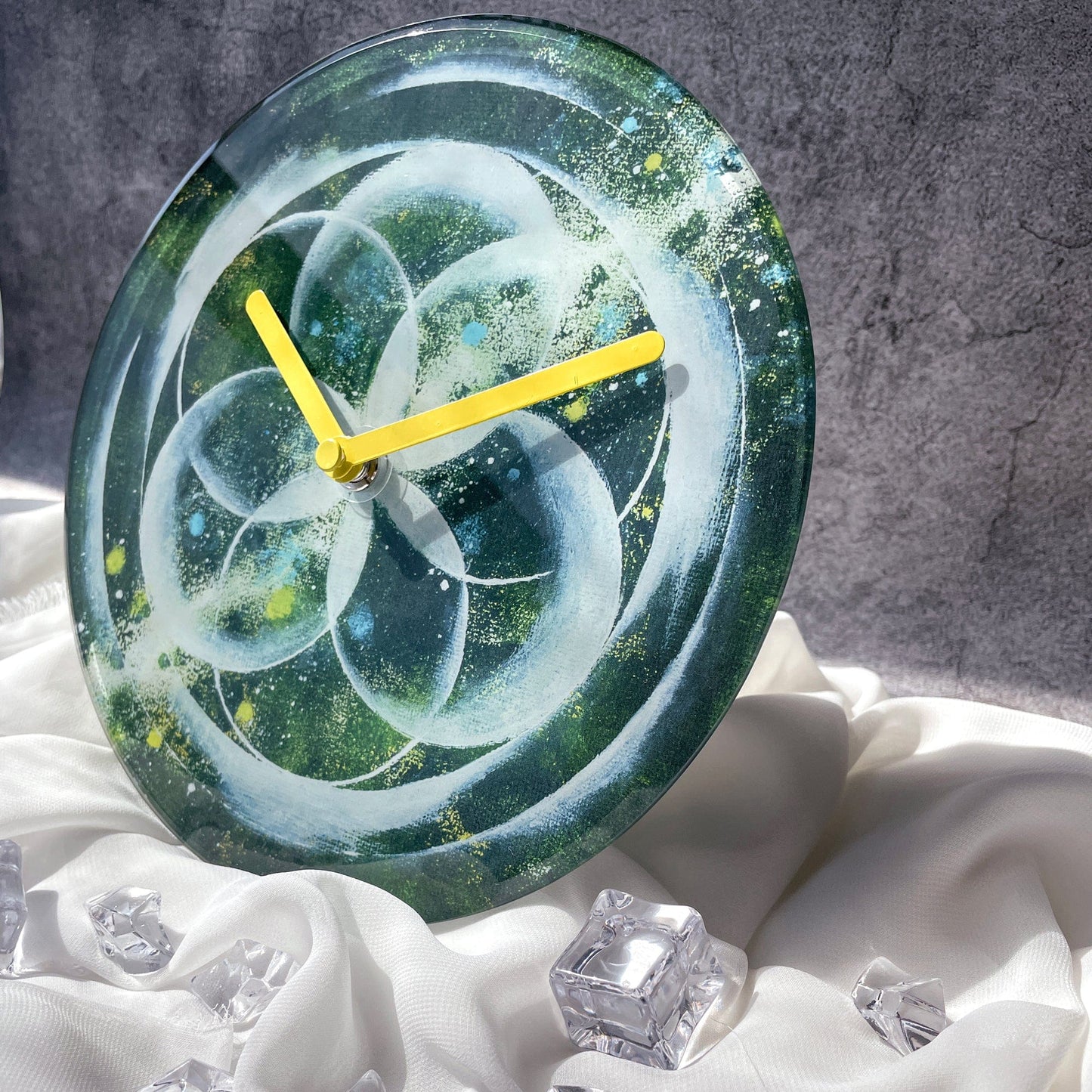 Table/Wall clock 20cm - Silent - Green - Tempered Glass - "Cosmo Table"