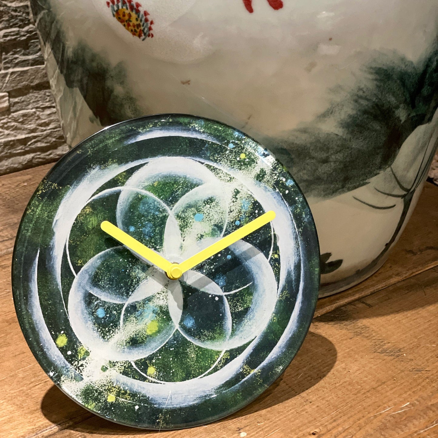 Table/Wall clock 20cm - Silent - Green - Tempered Glass - "Cosmo Table"