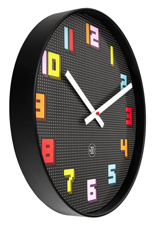 Wall Clock 35cm-Silent-Black/Multicolour-ABS- nXt 'Game'