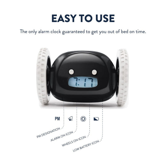 Clocky Black - Alarm clock on wheels
