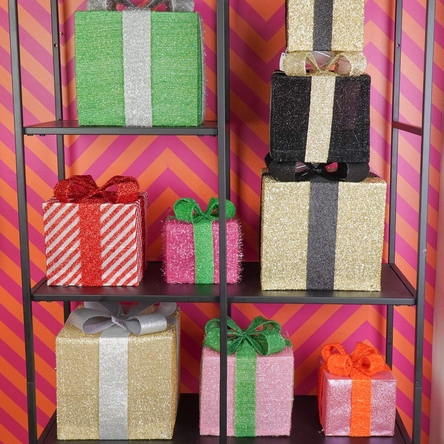 Kerst Led Lamp - Cadeau Set van 3 - Kunststof - Oranje/Roze - 15cm/20cm/25cm