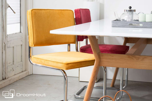 Stoel Zuiver Ridge Rib Chromed frame yellow - showroommodel