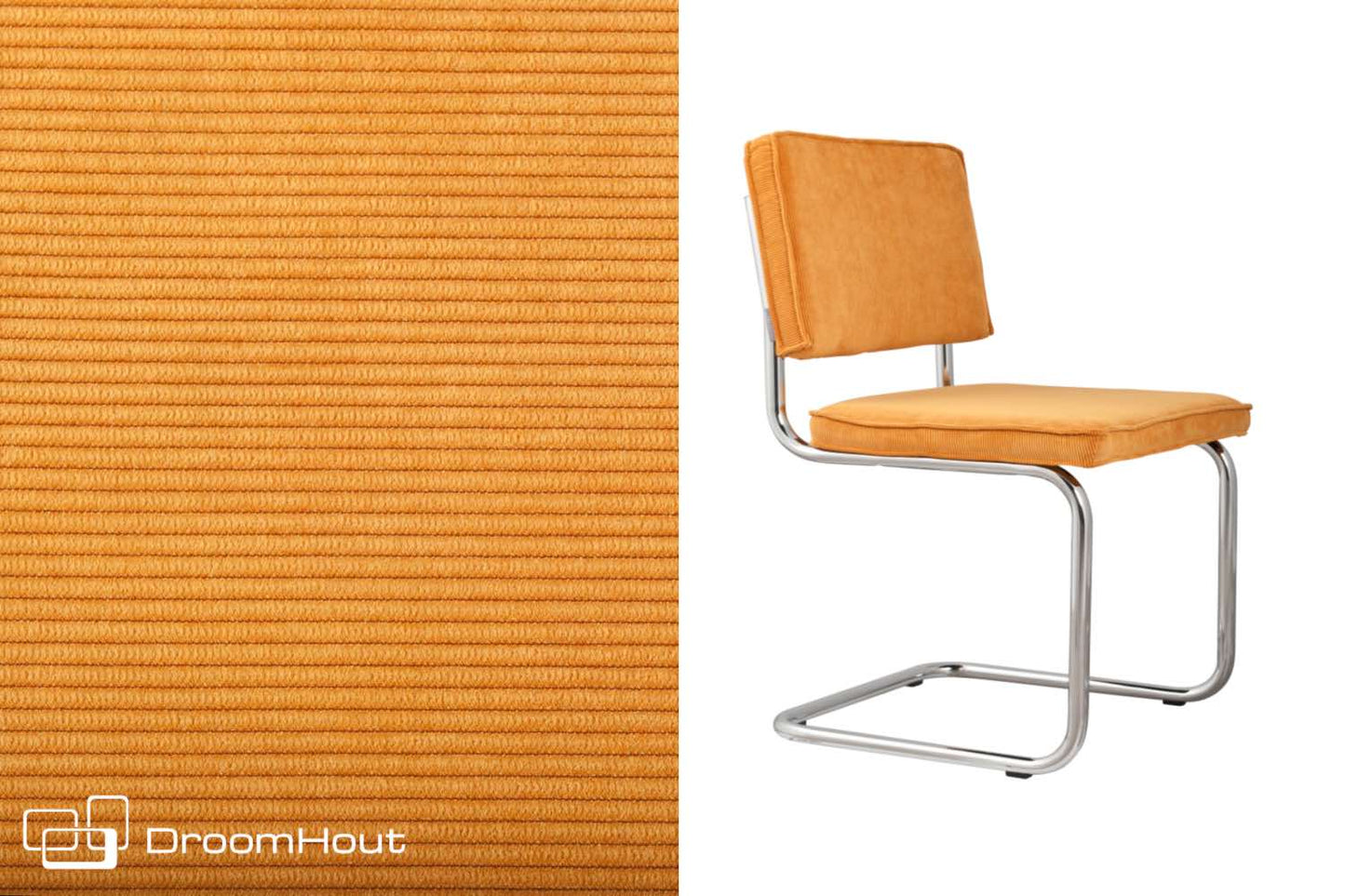 Stoel Zuiver Ridge Rib Chromed frame yellow - showroommodel
